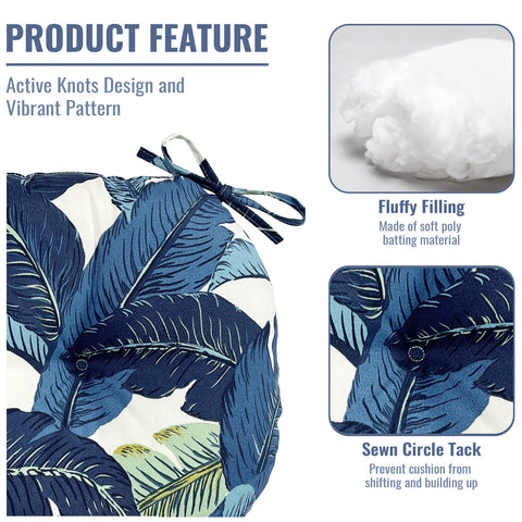 LVTXIII Outdoor Round Bistro Seat Cushions 15"x15"x4" Swaying Blue （Set of 2）