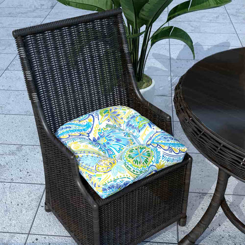 LVTXIII Outdoor Square Tufted Seat Cushions 19"x19"x5" Paisley Blue New(Set of 2)