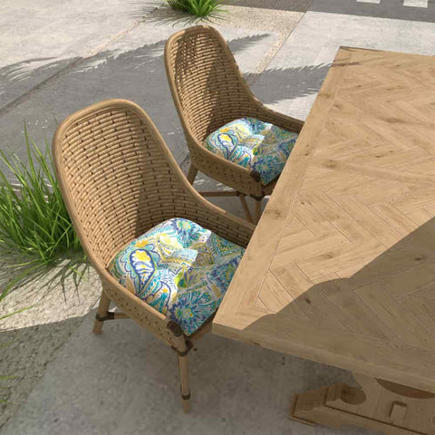 LVTXIII Outdoor Square Tufted Seat Cushions 19"x19"x5" Paisley Blue New(Set of 2)