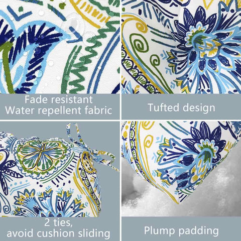 LVTXIII Outdoor Square Tufted Seat Cushions 19"x19"x5" Paisley Blue New(Set of 2)