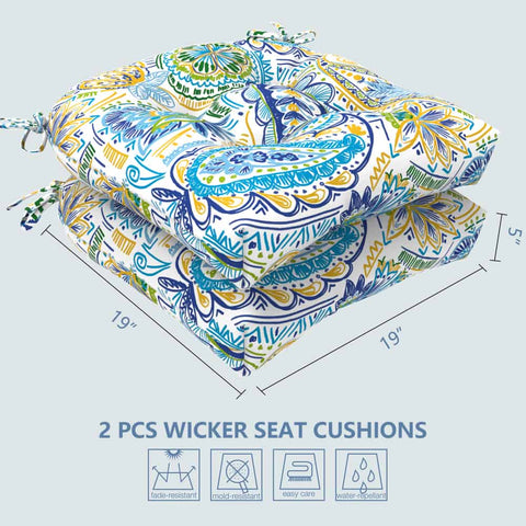 LVTXIII Outdoor Square Tufted Seat Cushions 19"x19"x5" Paisley Blue New(Set of 2)