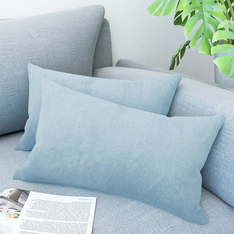 LVTXIII Outdoor Indoor Velvet Lumbar Pillow Covers 12" x 20" Light Blue (Pack of 2)