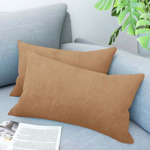 LVTXIII Outdoor Velvet Indoor Lumbar Pillow Covers 12" x 20" Coffee (Pack of 2)