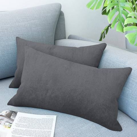 LVTXIII Outdoor Indoor Velvet Lumbar Pillow Covers 12" x 20" Dark Grey (Pack of 2)