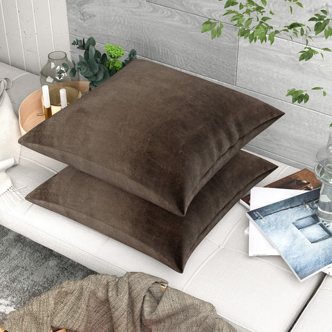 LVTXIII Outdoor Indoor Velvet Square Pillow Covers Chocolate (Pack of 2)