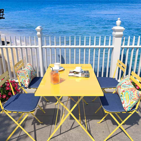 Blue patio chair pads with desk