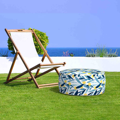Inflatable Ottoman Blue Leaves in garden