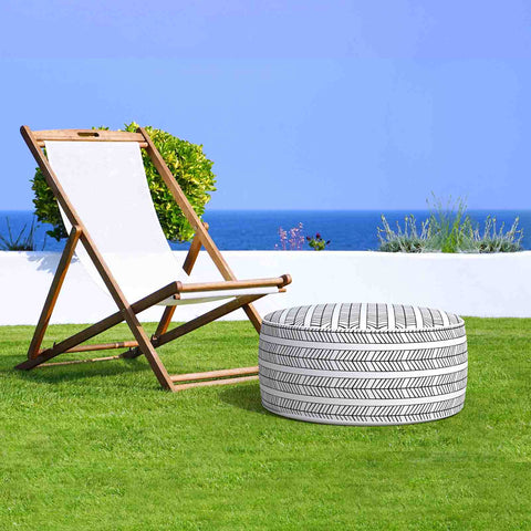 Inflatable Ottoman Herringbone Black White outdoor