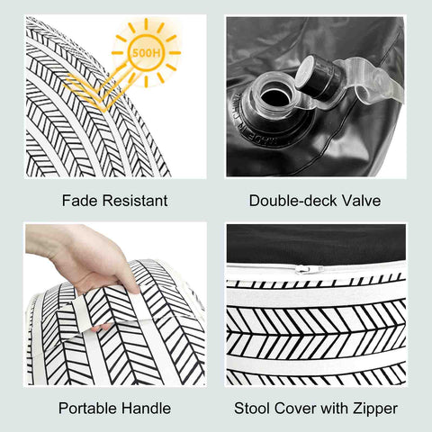 Inflatable Ottoman Herringbone Black White details