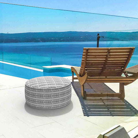 Inflatable Ottoman Herringbone Black White in pool