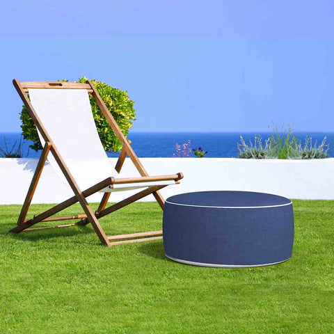 Inflatable Ottoman Navy Textured in garden