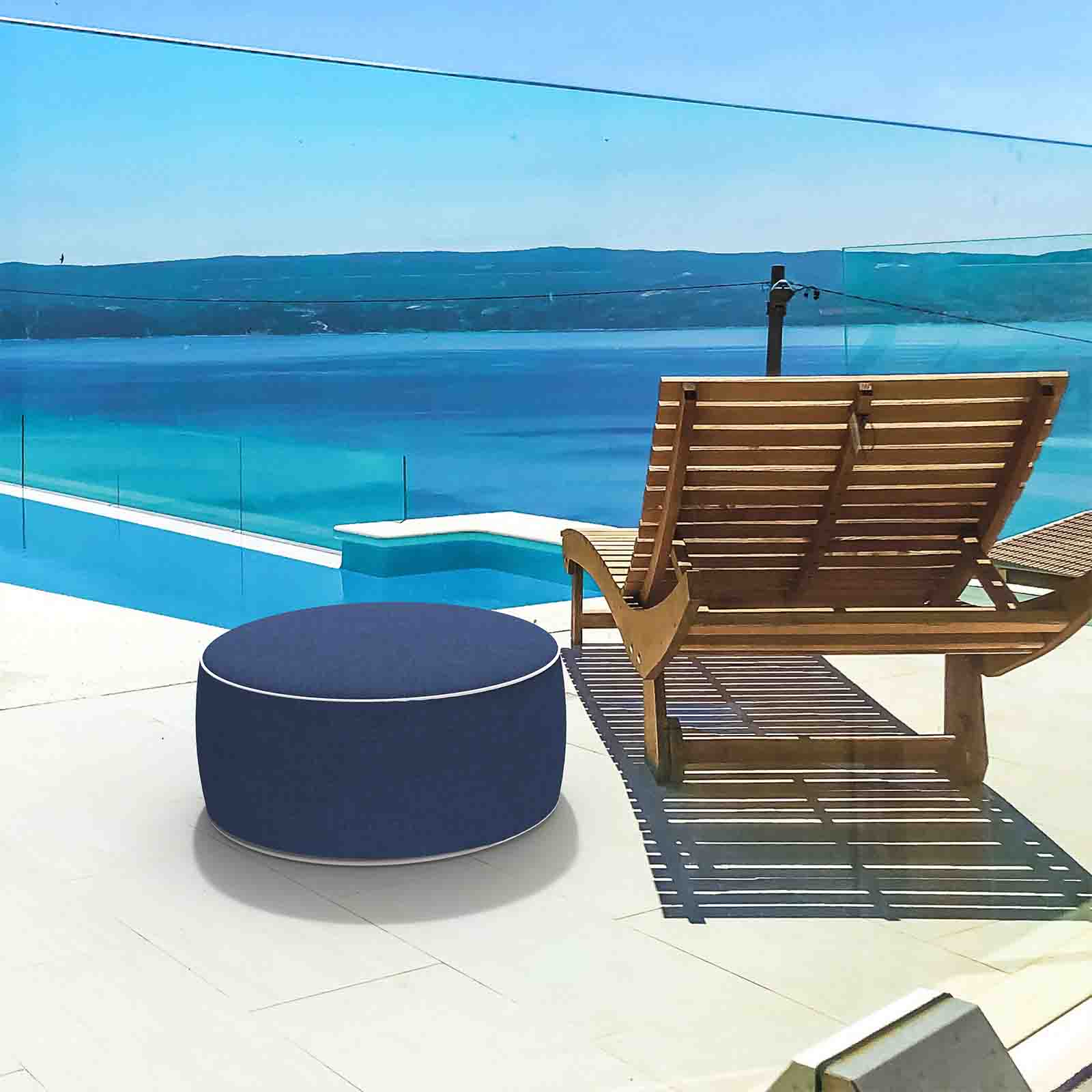 Inflatable Ottoman Navy Textured in pool