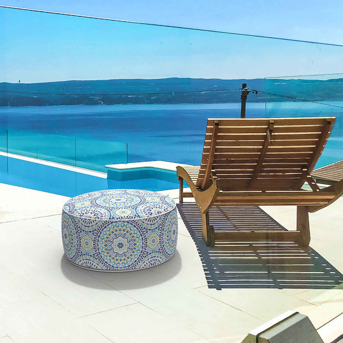 Inflatable ottoman used in pool with desk