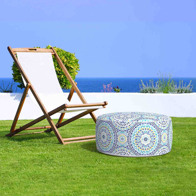 Inflatable ottoman used in garden