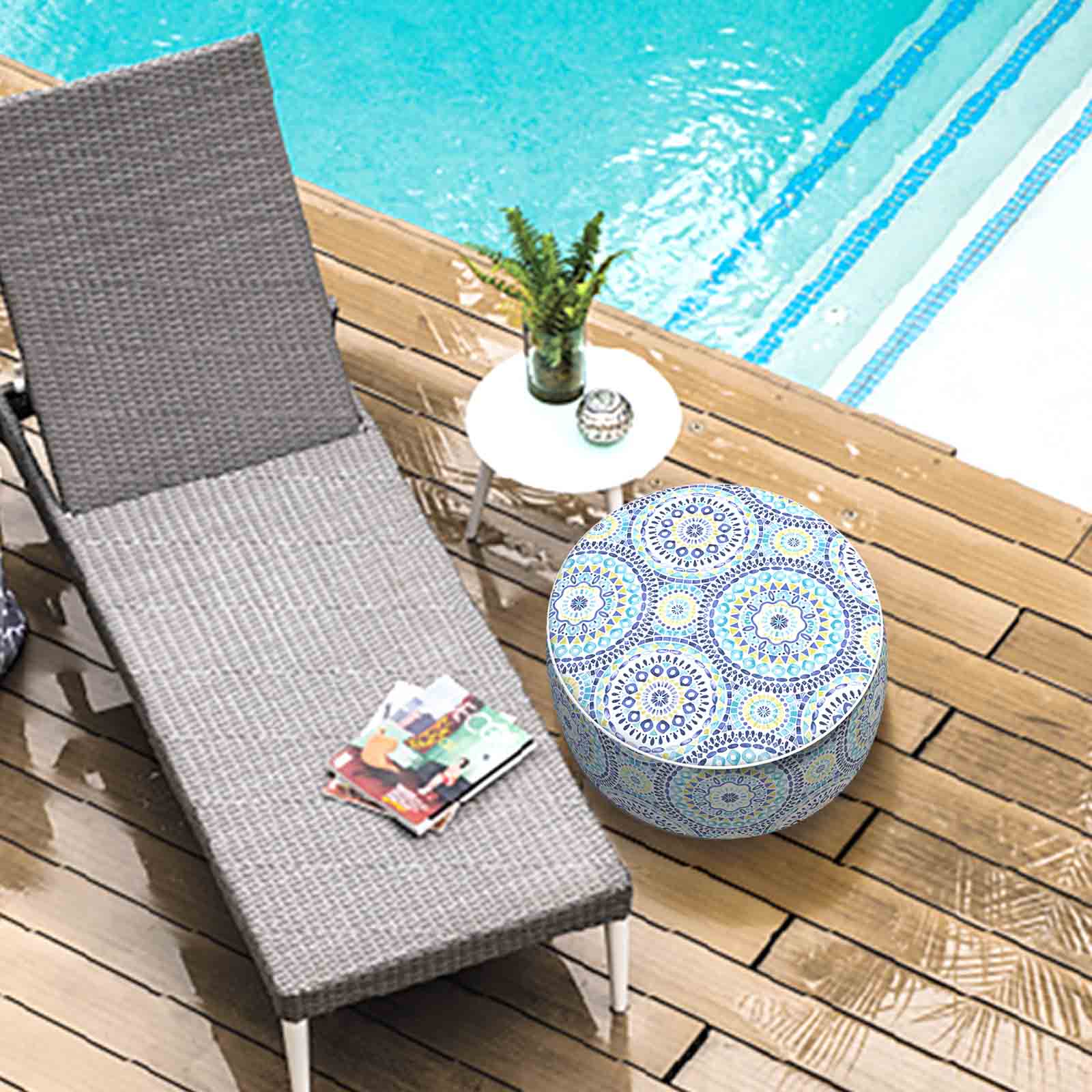 Inflatable ottoman used in patio