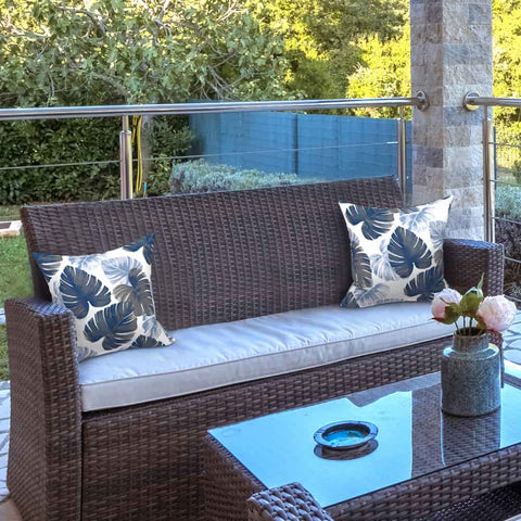 LVTXIII Outdoor Throw Pillow Covers 18" x 18" Blue Monstera (Pack of 2)