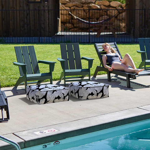 Square Inflatable Ottoman Black Lush Leaf  in Patio