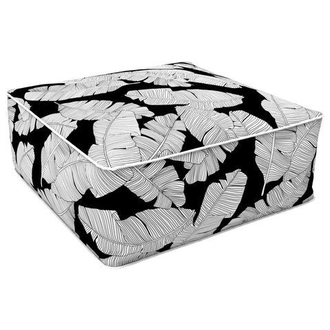 Square Inflatable Ottoman Black Lush Leaf 