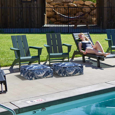 Square Inflatable Ottoman Pebble Blue In pool