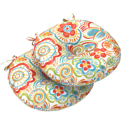 LVTXIII Outdoor Round Bistro Seat Cushions 15"x15"x4" Flower Multi （Set of 2）