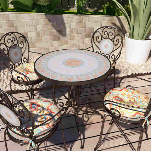 LVTXIII Outdoor Round Bistro Seat Cushions 15"x15"x4" Flower Multi （Set of 2）