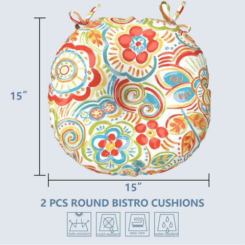 LVTXIII Outdoor Round Bistro Seat Cushions 15"x15"x4" Flower Multi （Set of 2）