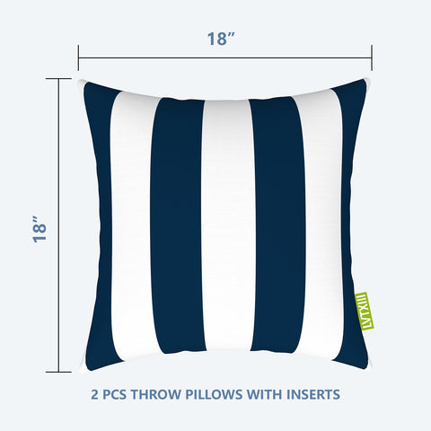 LVTXIII Outdoor/Indoor Square Throw Pillows 18”x18” Cabana Navy（Set of 2）