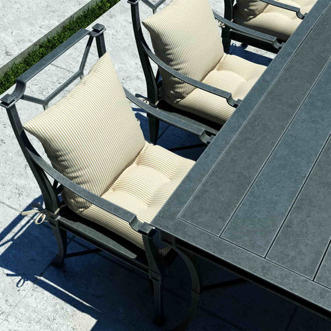 Beige Strip Seat Cushions with table