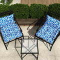 blue outdoor seat cushions with chairs
