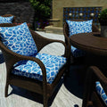 blue outdoor seat cushions with table