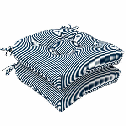 LVTXIII Outdoor U-Shape Tufted Seat Cushions 19”x19”x5”Stripe Navy （Set of 2）