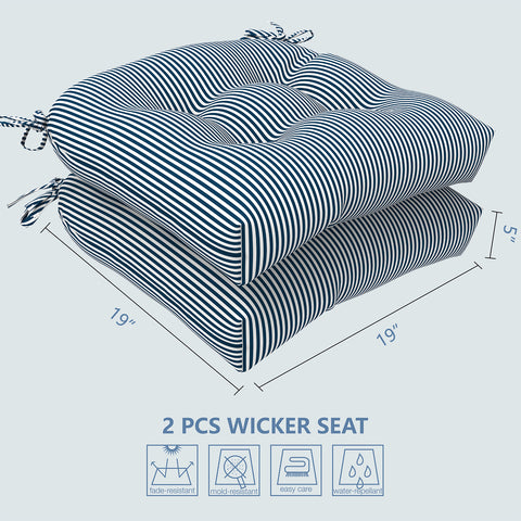 LVTXIII Outdoor U-Shape Tufted Seat Cushions 19”x19”x5”Stripe Navy （Set of 2）