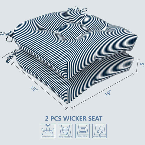 LVTXIII Outdoor U-Shape Tufted Seat Cushions 19”x19”x5”Stripe Navy （Set of 2）