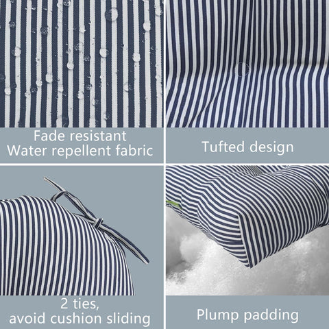 LVTXIII Outdoor U-Shape Tufted Seat Cushions 19”x19”x5”Stripe Navy （Set of 2）
