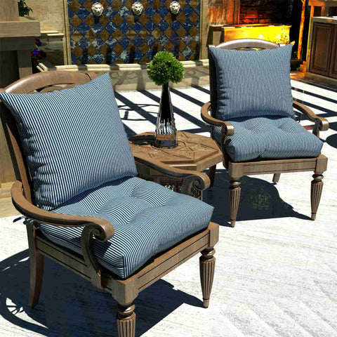 LVTXIII Outdoor U-Shape Tufted Seat Cushions 19”x19”x5”Stripe Navy （Set of 2）