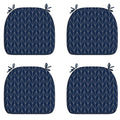 Livingsunrise Chair Pads Herringbone Navy / Set of 4 Livingsunrise Indoor/Outdoor Seat Cushions, Patio Chair Pads with Ties for Home Office and Patio Garden Furniture Decoration 16"x17", Herringbone Navy, Set of 2/Set of 4