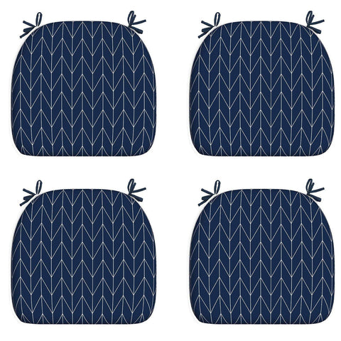 Livingsunrise Chair Pads Herringbone Navy / Set of 4 Livingsunrise Indoor/Outdoor Seat Cushions, Patio Chair Pads with Ties for Home Office and Patio Garden Furniture Decoration 16"x17", Herringbone Navy, Set of 2/Set of 4