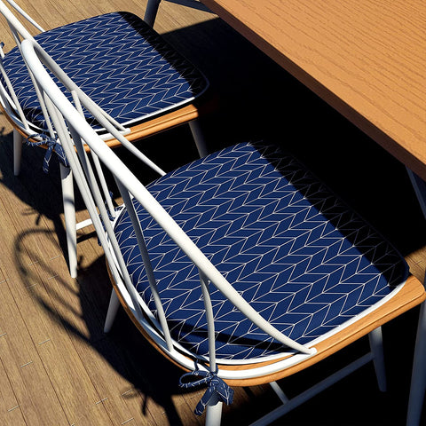 Livingsunrise Chair Pads Livingsunrise Indoor/Outdoor Seat Cushions, Patio Chair Pads with Ties for Home Office and Patio Garden Furniture Decoration 16"x17", Herringbone Navy, Set of 2/Set of 4