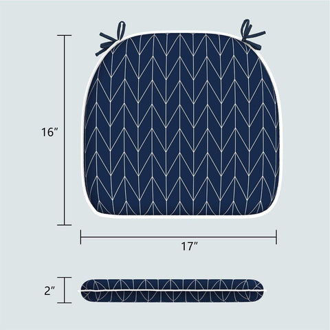 Livingsunrise Chair Pads Livingsunrise Indoor/Outdoor Seat Cushions, Patio Chair Pads with Ties for Home Office and Patio Garden Furniture Decoration 16"x17", Herringbone Navy, Set of 2/Set of 4