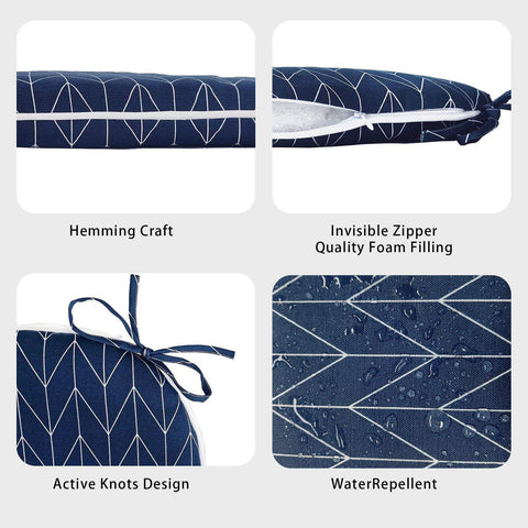 Livingsunrise Chair Pads Livingsunrise Indoor/Outdoor Seat Cushions, Patio Chair Pads with Ties for Home Office and Patio Garden Furniture Decoration 16"x17", Herringbone Navy, Set of 2/Set of 4