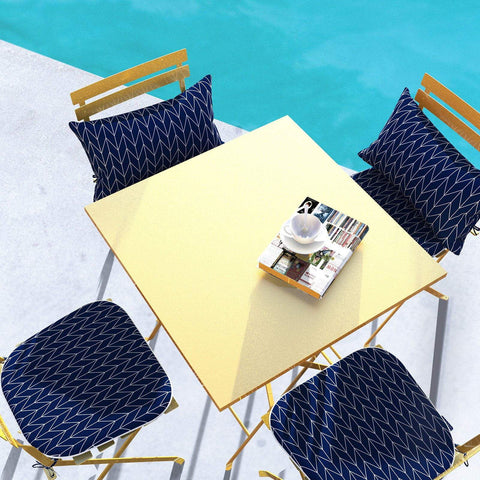 Livingsunrise Chair Pads Livingsunrise Indoor/Outdoor Seat Cushions, Patio Chair Pads with Ties for Home Office and Patio Garden Furniture Decoration 16"x17", Herringbone Navy, Set of 2/Set of 4