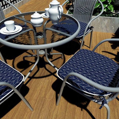 Livingsunrise Chair Pads Livingsunrise Indoor/Outdoor Seat Cushions, Patio Chair Pads with Ties for Home Office and Patio Garden Furniture Decoration 16"x17", Herringbone Navy, Set of 2/Set of 4
