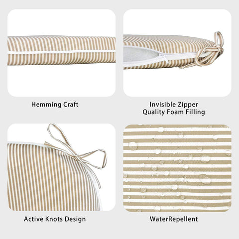 Livingsunrise Chair Pads Livingsunrise Indoor/Outdoor Seat Cushions, Patio Chair Pads with Ties for Home Office and Patio Garden Furniture Decoration 16"x17", Stripe Beige, Set of 2/Set of 4