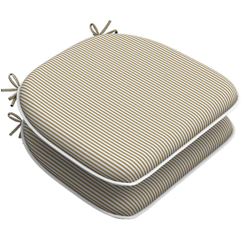 Livingsunrise Chair Pads Stripe Beige / Set of 2 Livingsunrise Indoor/Outdoor Seat Cushions, Patio Chair Pads with Ties for Home Office and Patio Garden Furniture Decoration 16"x17", Stripe Beige, Set of 2/Set of 4