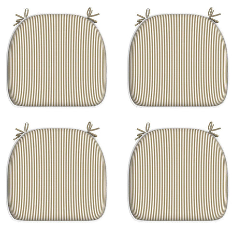 Livingsunrise Chair Pads Stripe Beige / Set of 4 Livingsunrise Indoor/Outdoor Seat Cushions, Patio Chair Pads with Ties for Home Office and Patio Garden Furniture Decoration 16"x17", Stripe Beige, Set of 2/Set of 4
