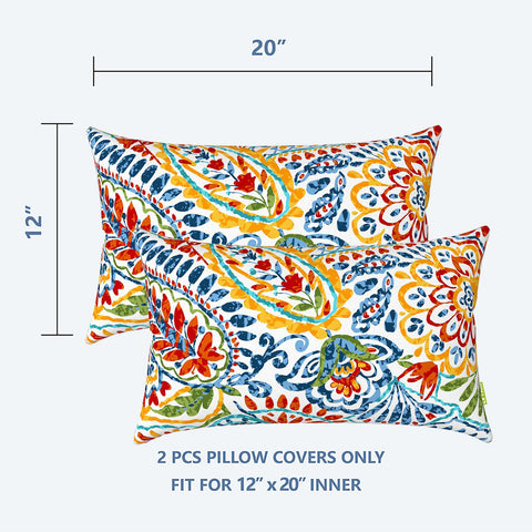 Livingsunrise Lumbar Pillow Covers Livingsunrise Outdoor Decorative Lumbar Pillow Covers 12 x 20 Inch,  Modern Pattern Pillow Case Pack of 2 for Home Patio Garden Sofa Bed Furniture,  Paisley Ummi Multi