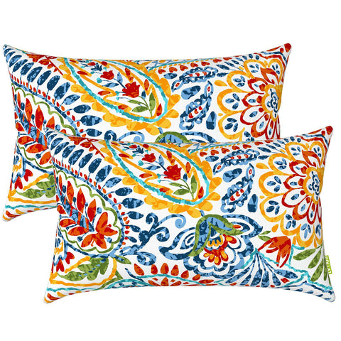Livingsunrise Lumbar Pillow Covers Livingsunrise Outdoor Decorative Lumbar Pillow Covers 12 x 20 Inch,  Modern Pattern Pillow Case Pack of 2 for Home Patio Garden Sofa Bed Furniture,  Paisley Ummi Multi