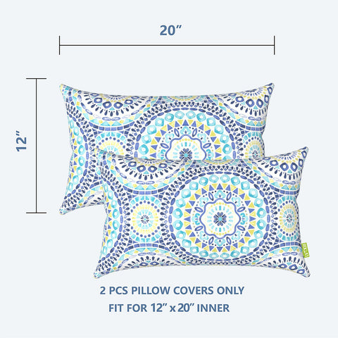 Livingsunrise Lumbar Pillow Covers Livingsunrise Outdoor/Indoor Lumbar Pillow Case Covers,  12" x 20" Patio Garden Decorative Lumbar Pillow Covers Pack of 2 for Outdoor Home Patio Furniture Use Delancey Lagoon