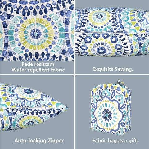 Livingsunrise Lumbar Pillow Covers Livingsunrise Outdoor/Indoor Lumbar Pillow Case Covers,  12" x 20" Patio Garden Decorative Lumbar Pillow Covers Pack of 2 for Outdoor Home Patio Furniture Use Delancey Lagoon