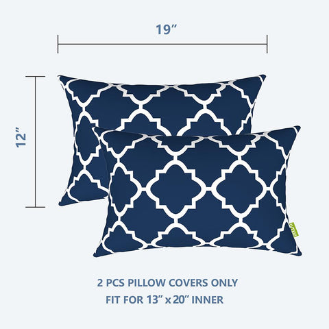Livingsunrise Lumbar Pillow Covers Livingsunrise Outdoor/Indoor Lumbar Pillow Case Covers,  12" x 20" Patio Garden Decorative Lumbar Pillow Covers Pack of 2 for Outdoor Home Patio Furniture Use Geomentry Navy